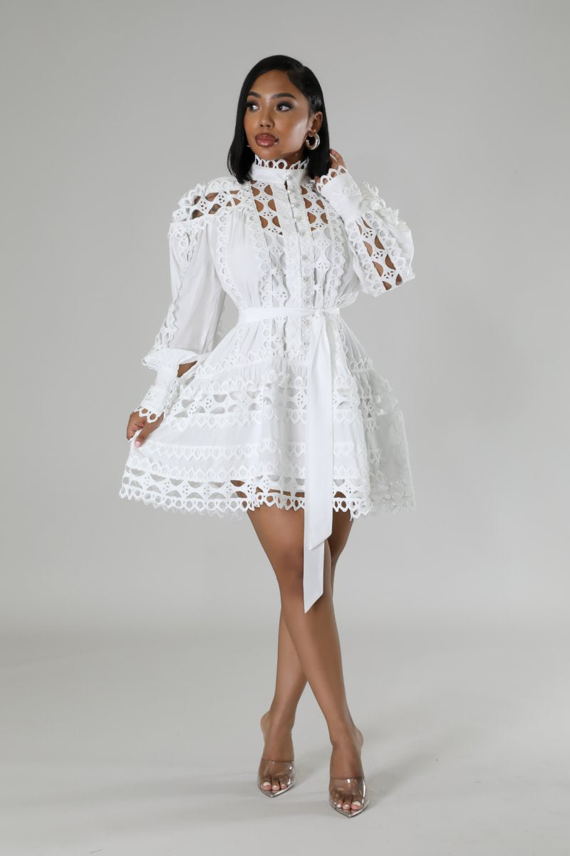 Pure White Eyelet Peplum Dress Also Avail in Plus Size