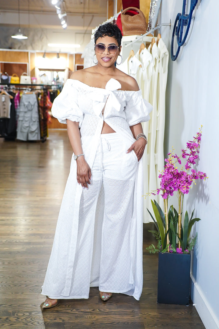 Jamie Eyelet Springs 2pc Pants Set ( White)