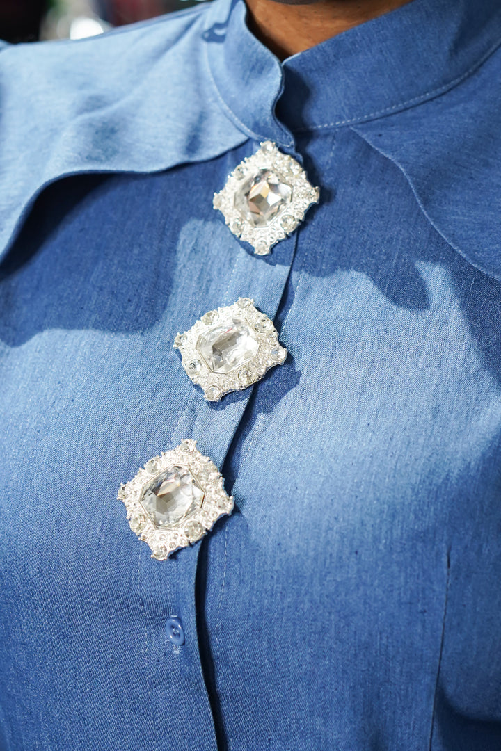 Bling, Bling Button up Top (White)