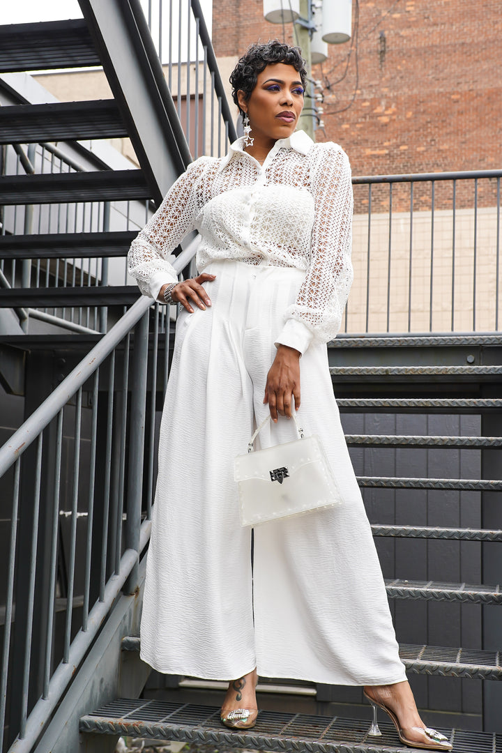 Celine Crochet Wide Leg Pants Set (Black) Plus Size
