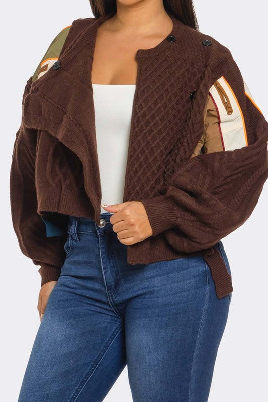 Patchwork Asymmetric Knit Sweater (Brown)