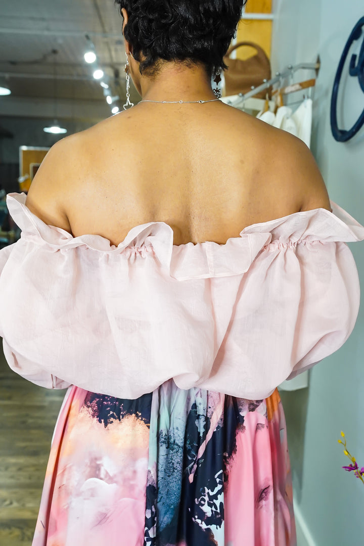 Off shoulder Ruffle Sheer Top