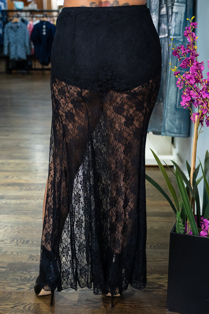 Jasmine Floral Lace High Slit Skirt
