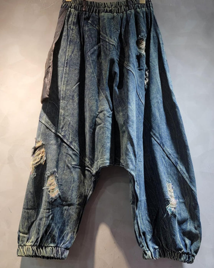 Patchwork & Leather Harem Jeans