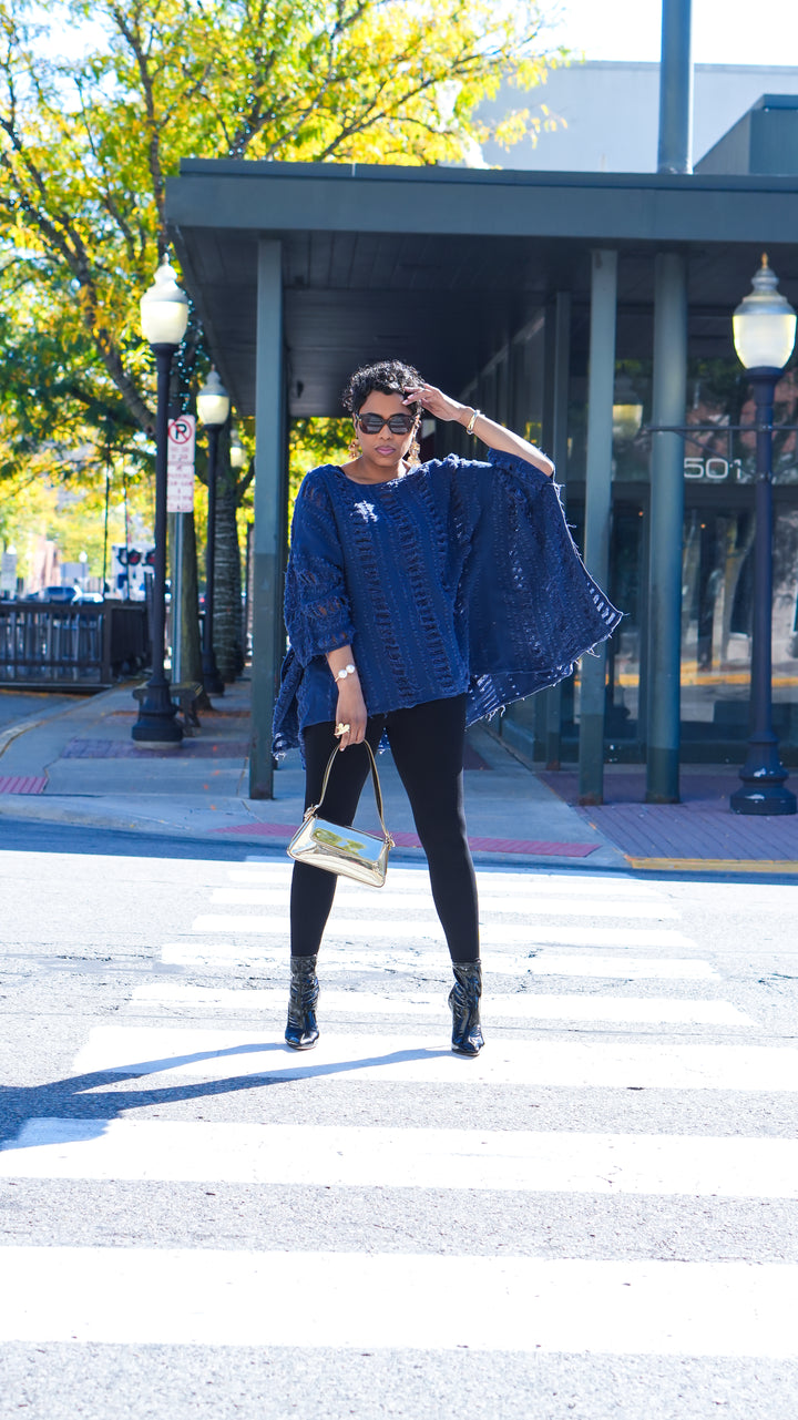 All Ripped Up Asymmetrical Oversized Top (Dark Blue)