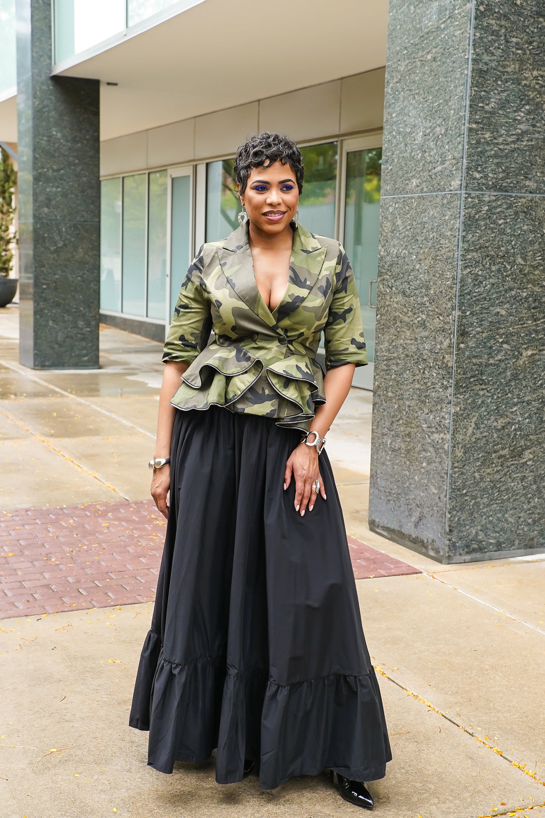Camo Peplum Zipper Top