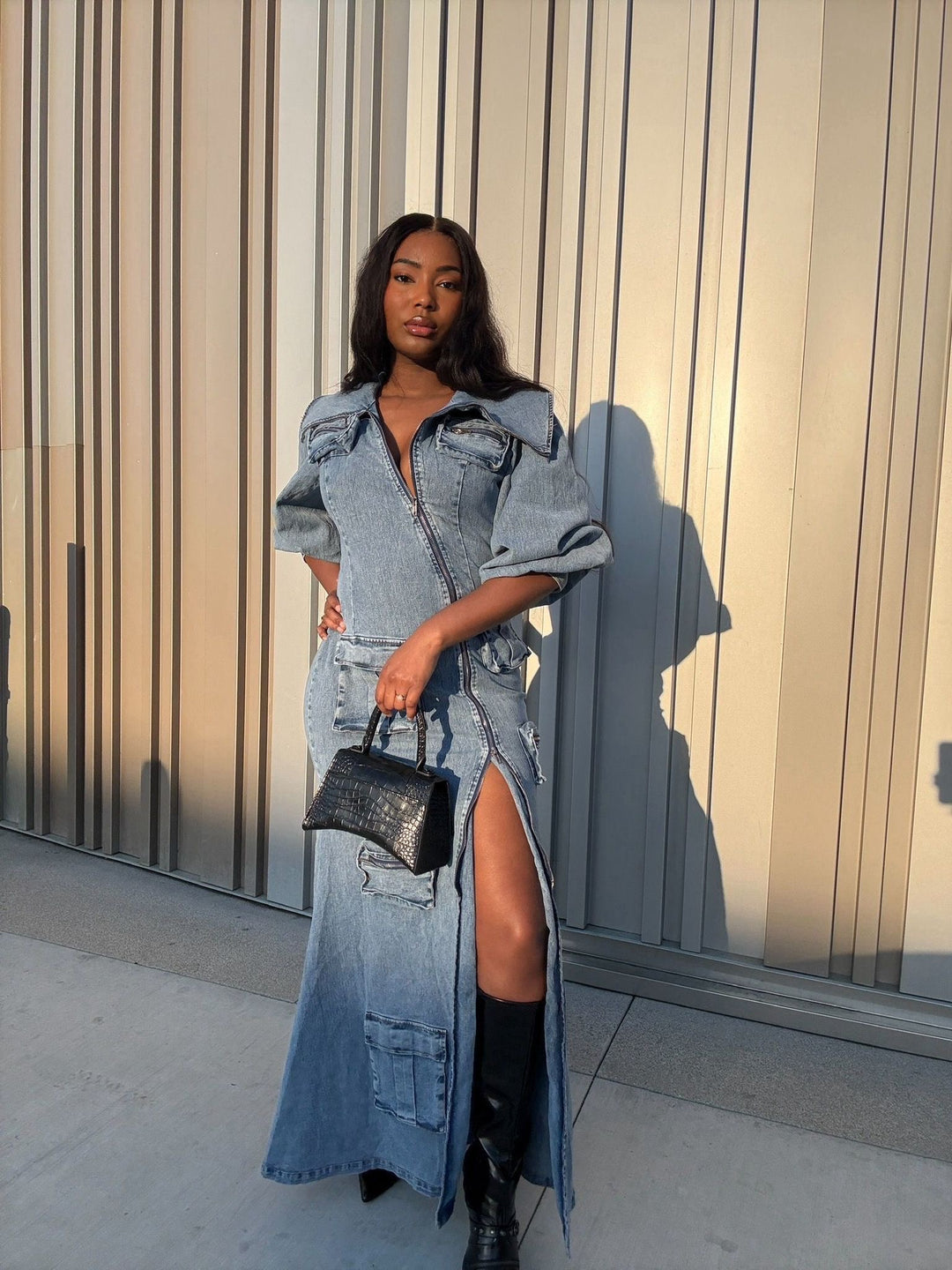 The Blues Denim Cargo Zipper Pocket Dress