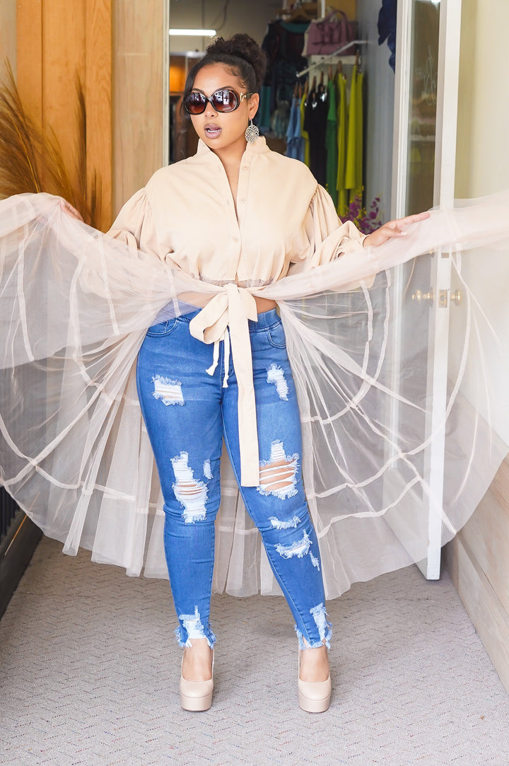 Tulle Fantasy Balloon Sleeve Top (More colors)