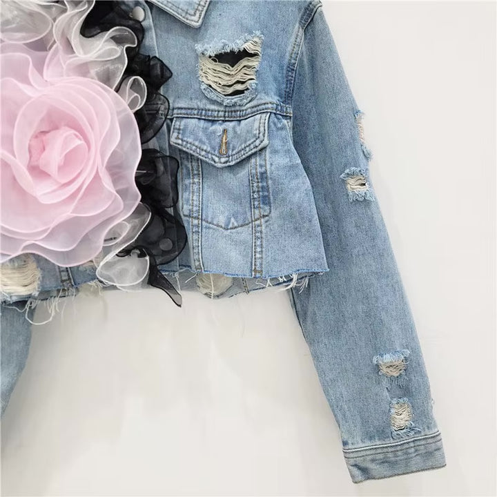 Big Ruffle Flower Denim Jacket