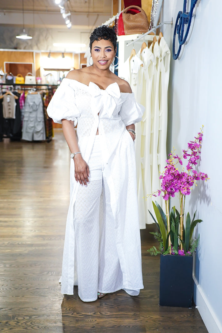 Jamie Eyelet Springs 2pc Pants Set ( White)