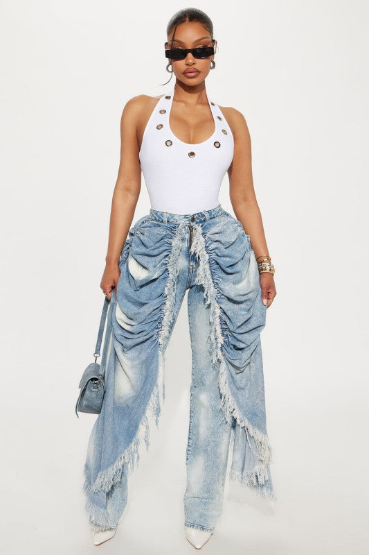 Draped Over Fringe Jeans ( Lt Denim)