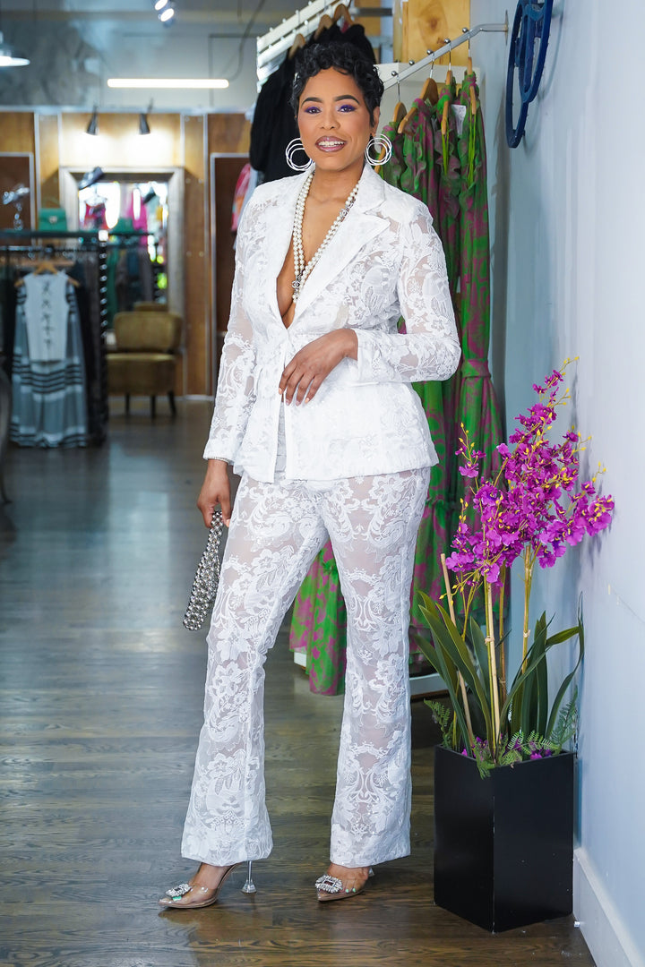Crystal Lite White 2Pc Pants Set