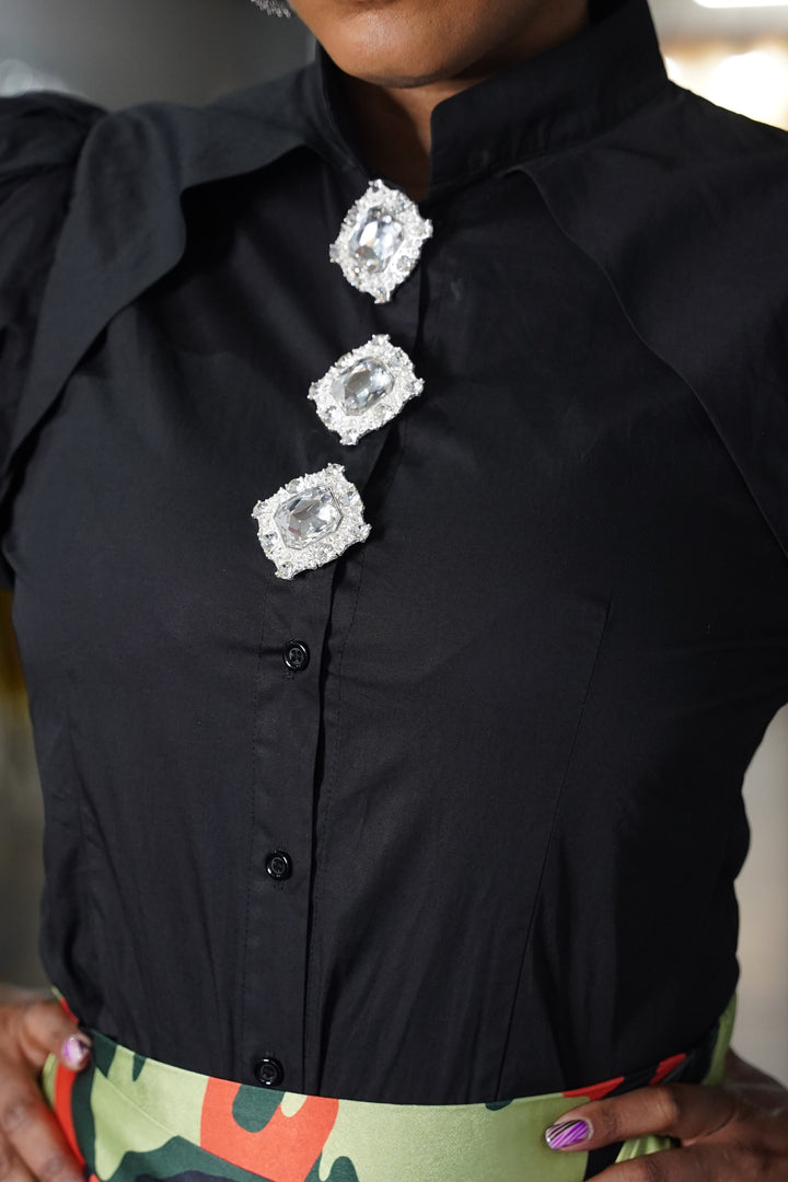 Bling, Bling Button up Top (Black)