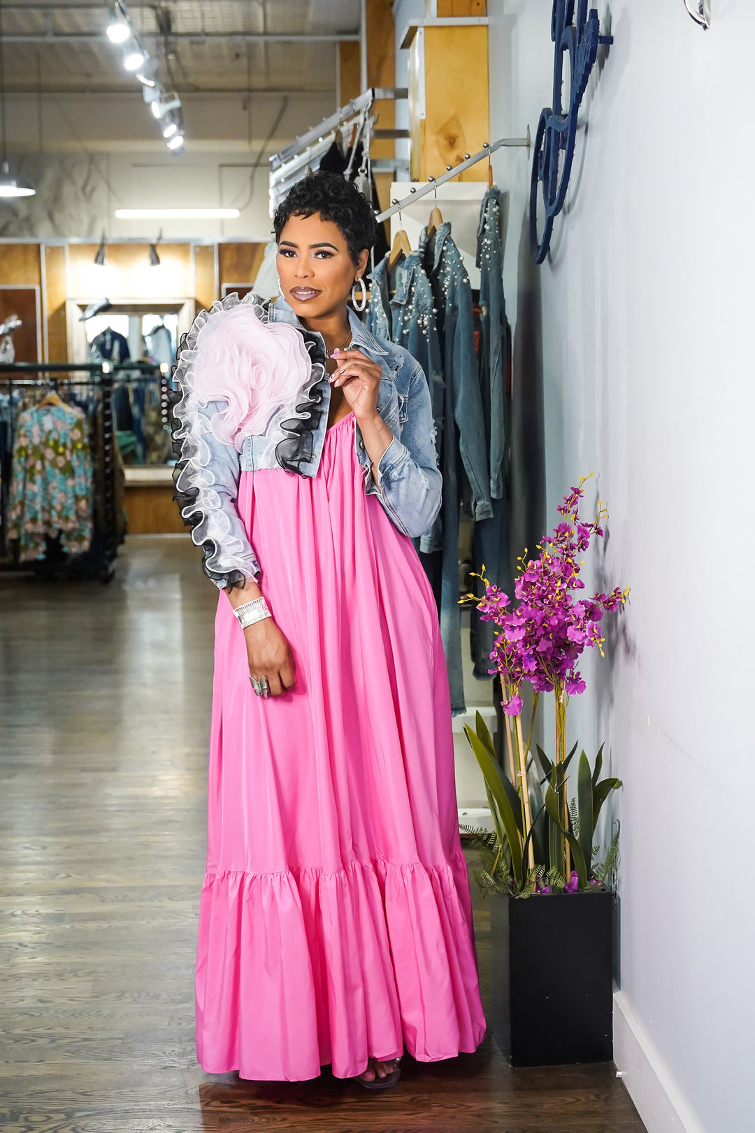 Big Ruffle Flower Denim Jacket