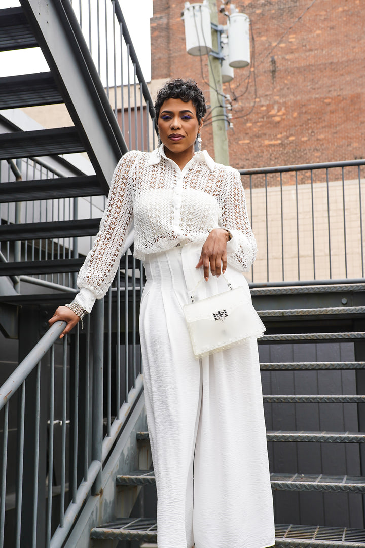 Celine Crochet Wide Leg Pants Set (Black) Plus Size