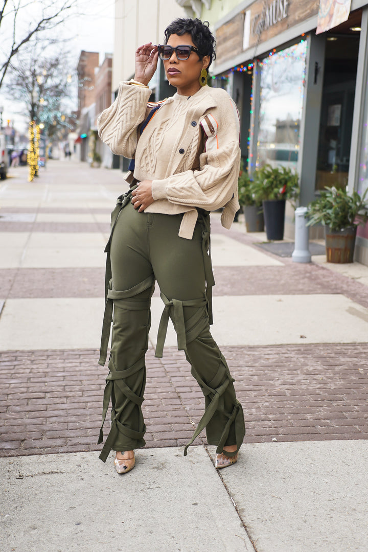 Patchwork Asymmetric Knit Sweater (Chestnut)