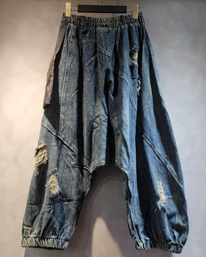 Patchwork & Leather Harem Jeans