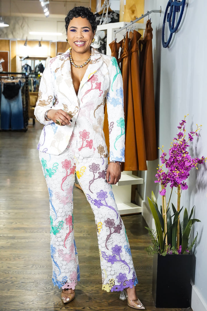 Flower Bloom Lace 2Pc Pants Set