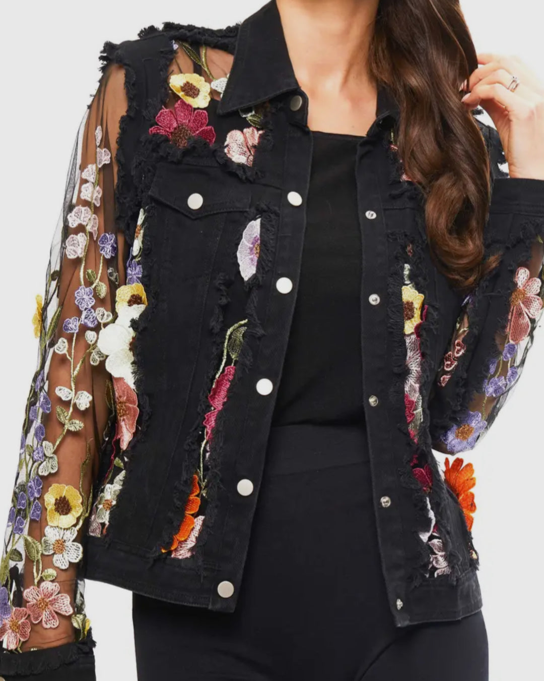 Flower Petals on Denim Short Jacket