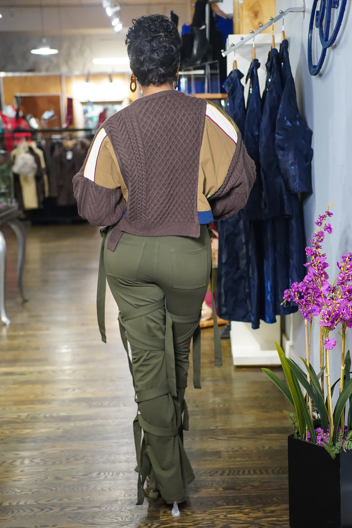 Patchwork Asymmetric Knit Sweater (Brown)