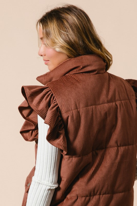 Ruffle Sleeve Corduroy Vest
