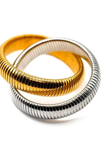 Double Cobra Ribbed Bracelet (Gold & Silver)