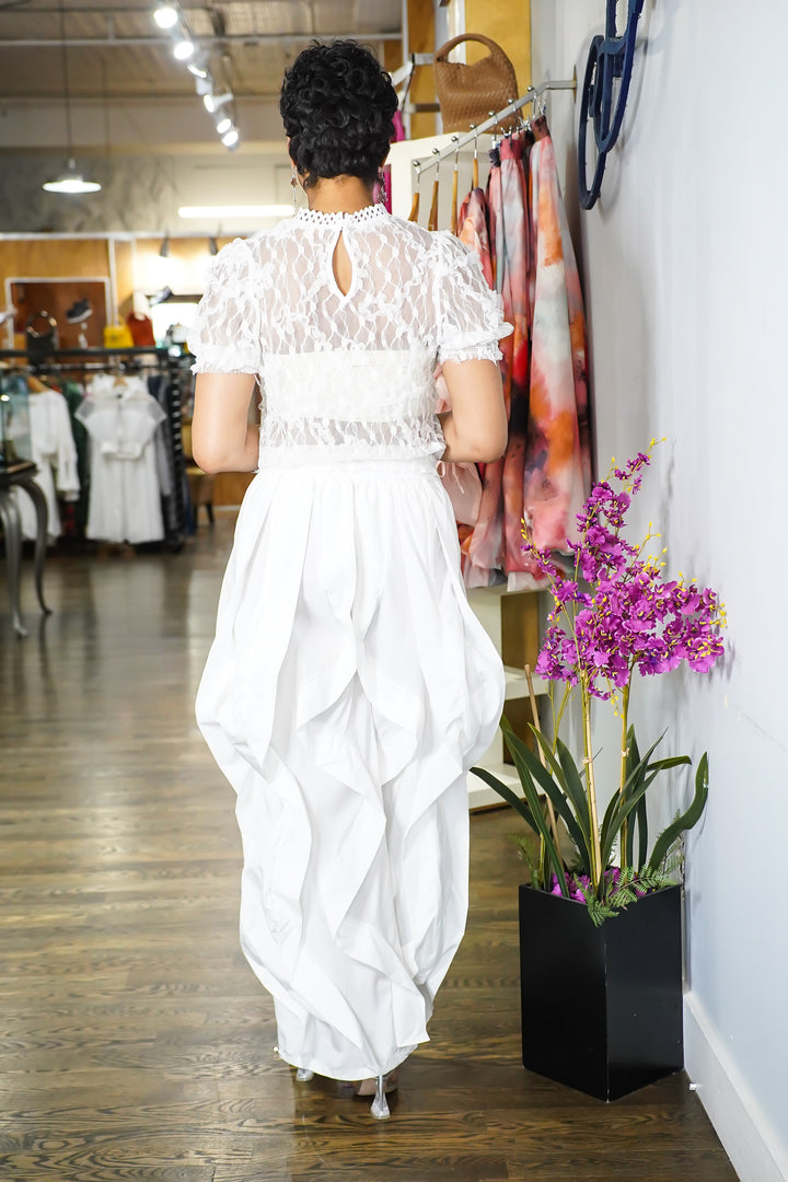 Wide Leg dramatic Drawstring joggers (White)