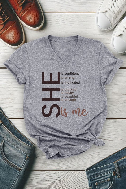 She Is V Neck T-Shirt