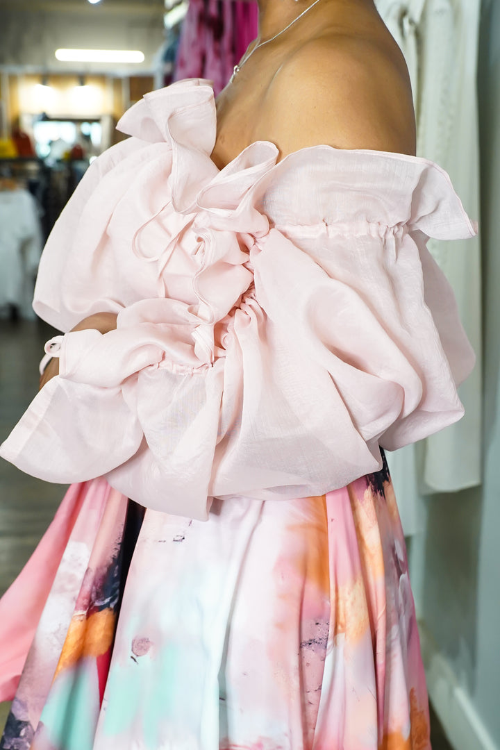 Off shoulder Ruffle Sheer Top
