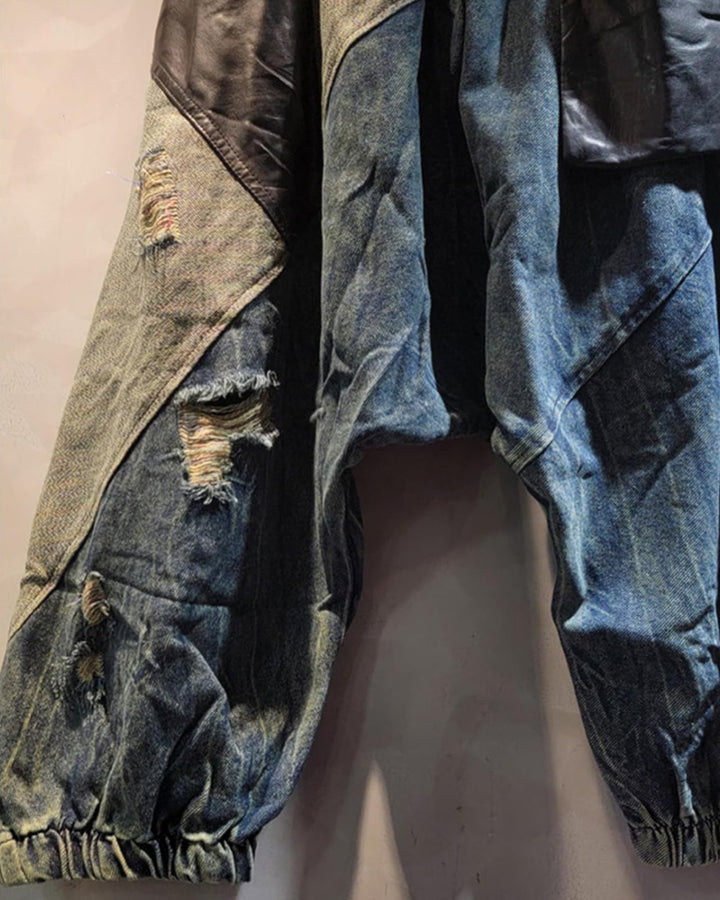Patchwork & Leather Harem Jeans