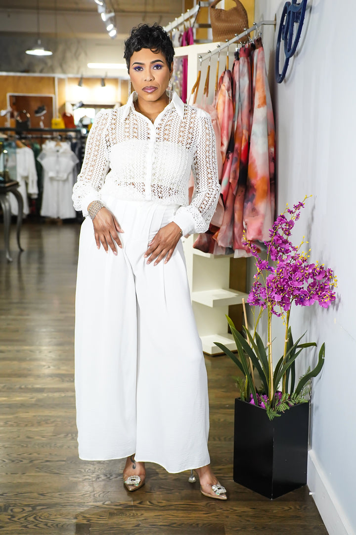Celine Crochet Wide Leg Pants Set (Black) Plus Size