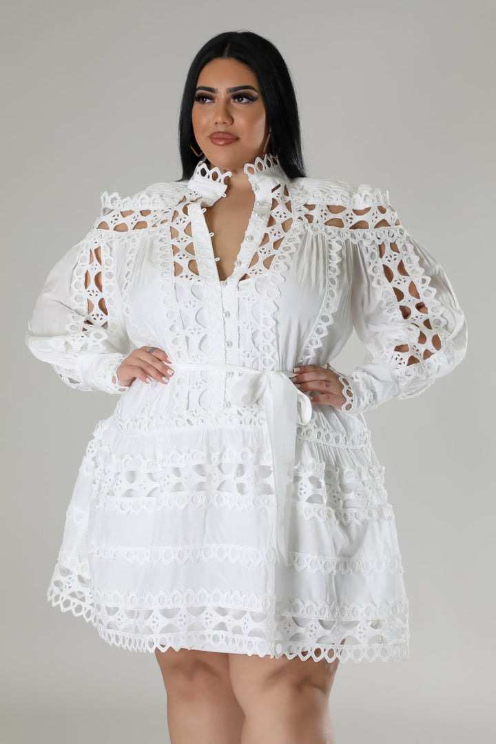Pure White Eyelet Peplum Dress Also Avail in Plus Size