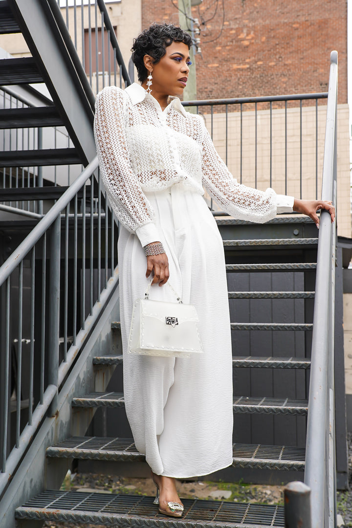 Celine Crochet Wide Leg Pants Set (Black) Plus Size