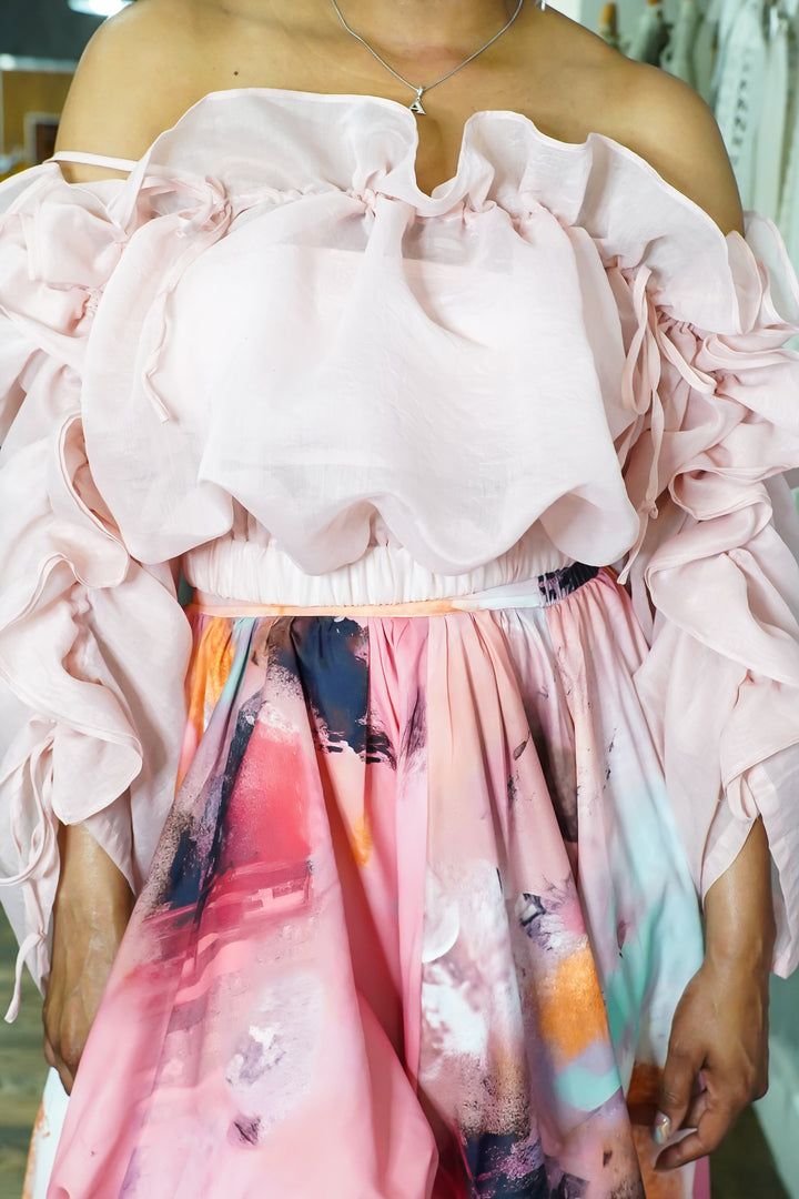 Off shoulder Ruffle Sheer Top
