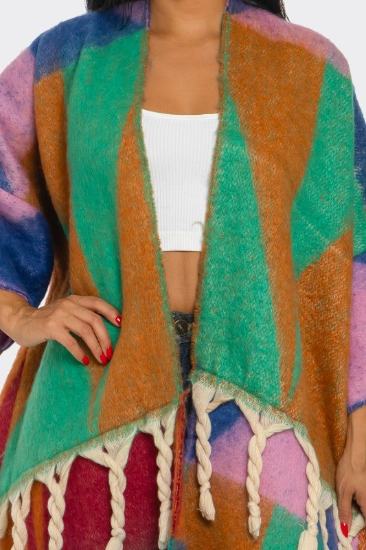 Fallon Fuzzy Warm Cardigan - Green/Brown/Blue