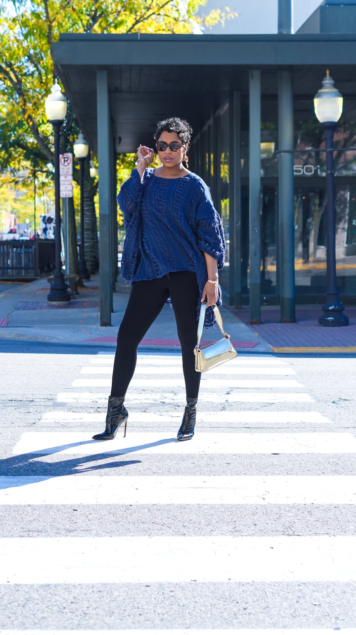 All Ripped Up Asymmetrical Oversized Top (Dark Blue)