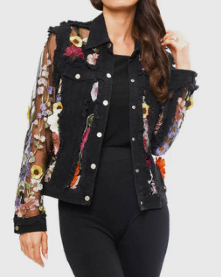 Flower Petals on Denim Short Jacket