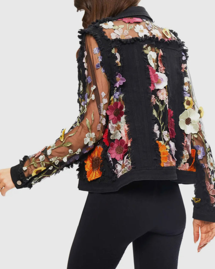 Flower Petals on Denim Short Jacket