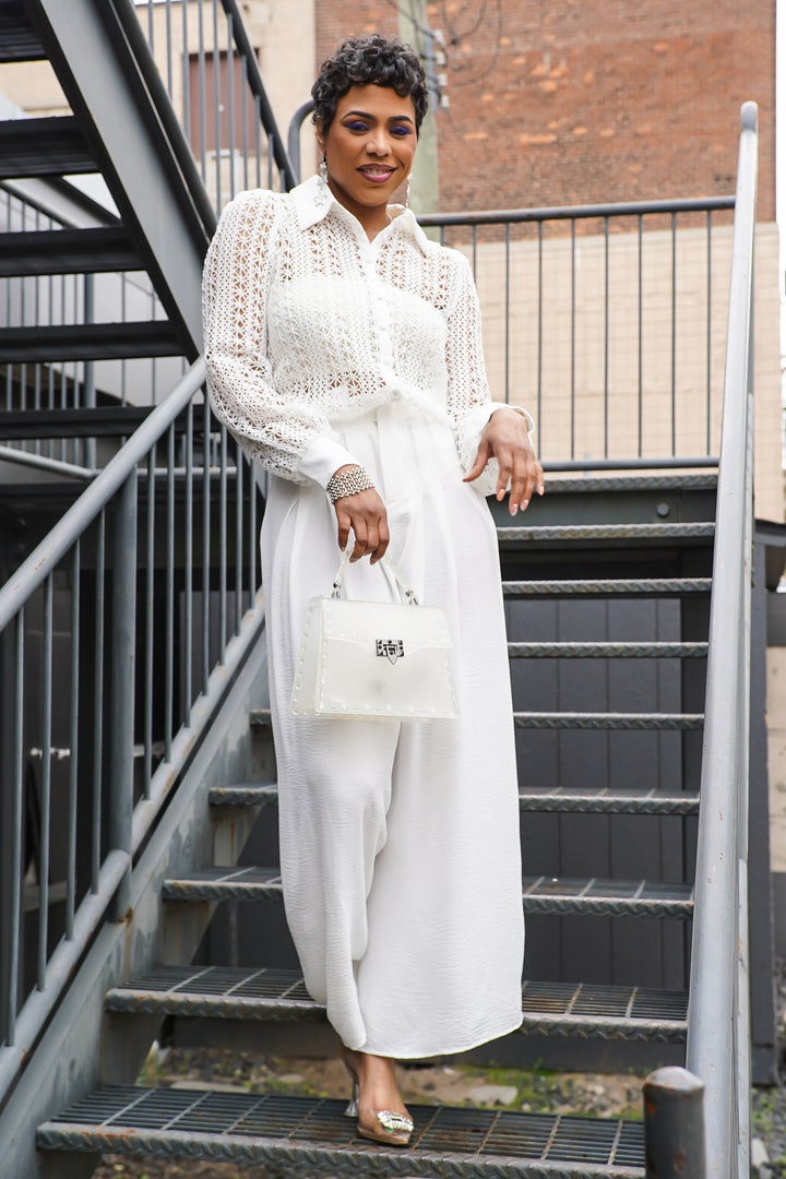 Celine Crochet Wide Leg Pants Set (Black) Plus Size