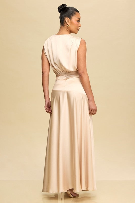Satin Soft Pleated Split Dress