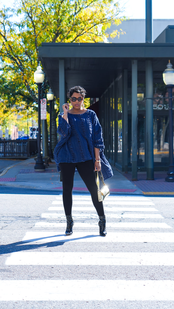 All Ripped Up Asymmetrical Oversized Top (Dark Blue)