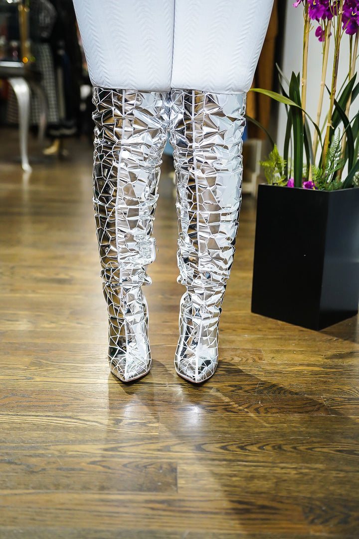 Silver Dazzled Shattered Boot