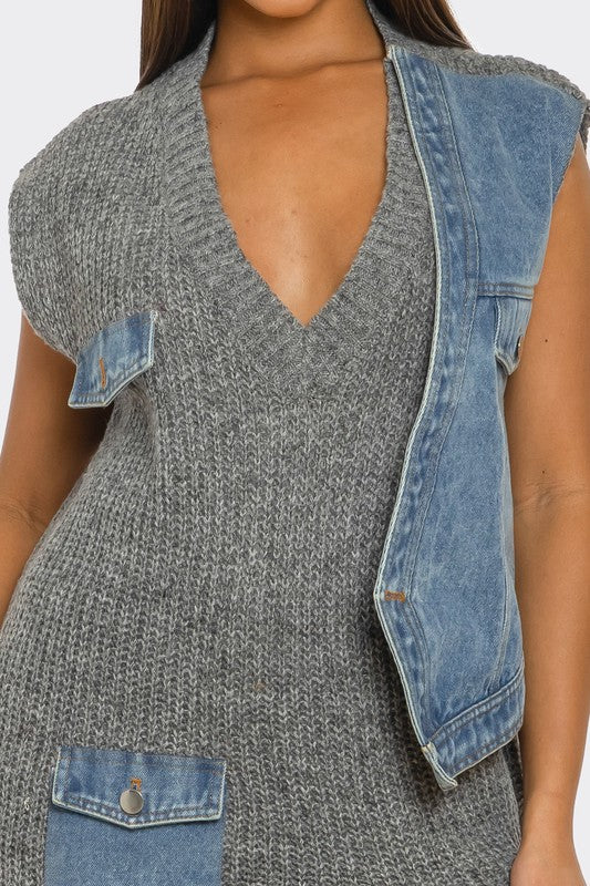 MIX IT UP GREY & DENIM CASUAL DRESS