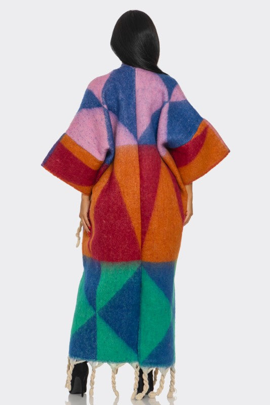 Fallon Fuzzy Warm Cardigan - Green/Brown/Blue
