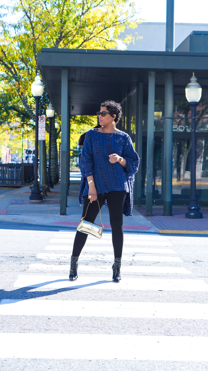 All Ripped Up Asymmetrical Oversized Top (Dark Blue)