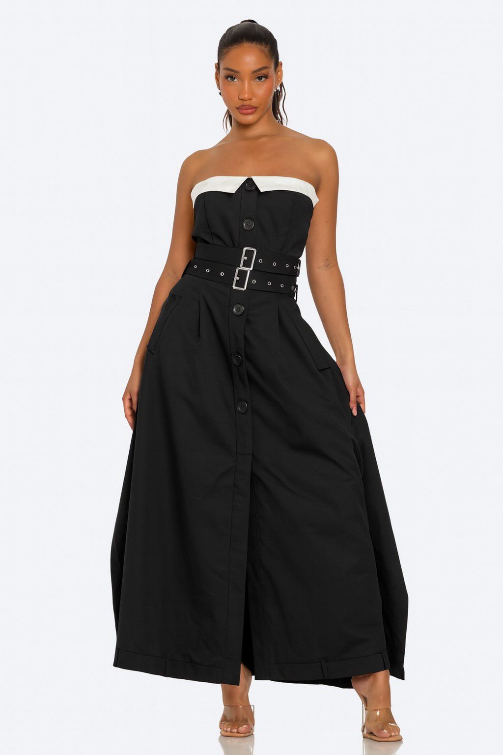 Make it Classic Black/White Trench Maxi Dress