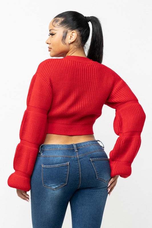 Side Slit Knit Crop Sweater (Red)
