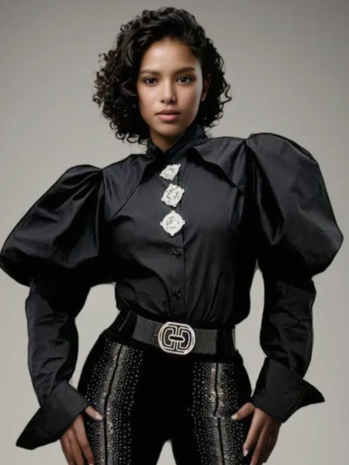 Bling, Bling Button up Top (Black)