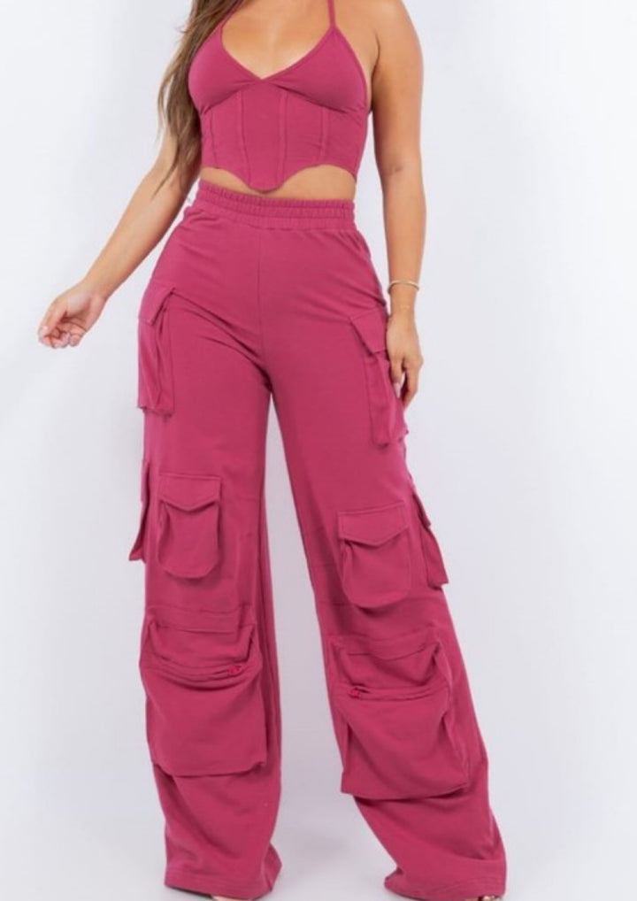 Comfy Big Pockets Cargo pants (Magenta)