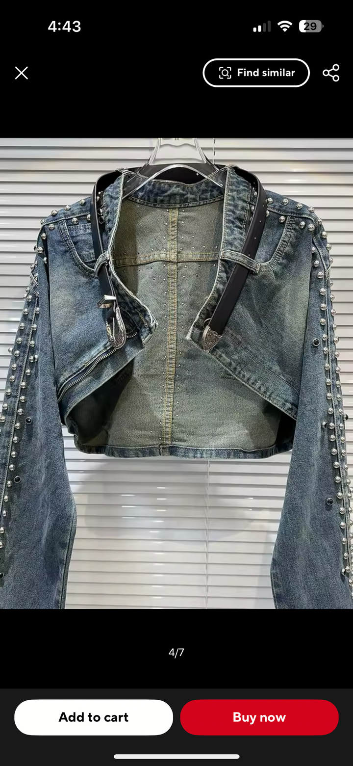Belted up Stud Denim Crop Jacket